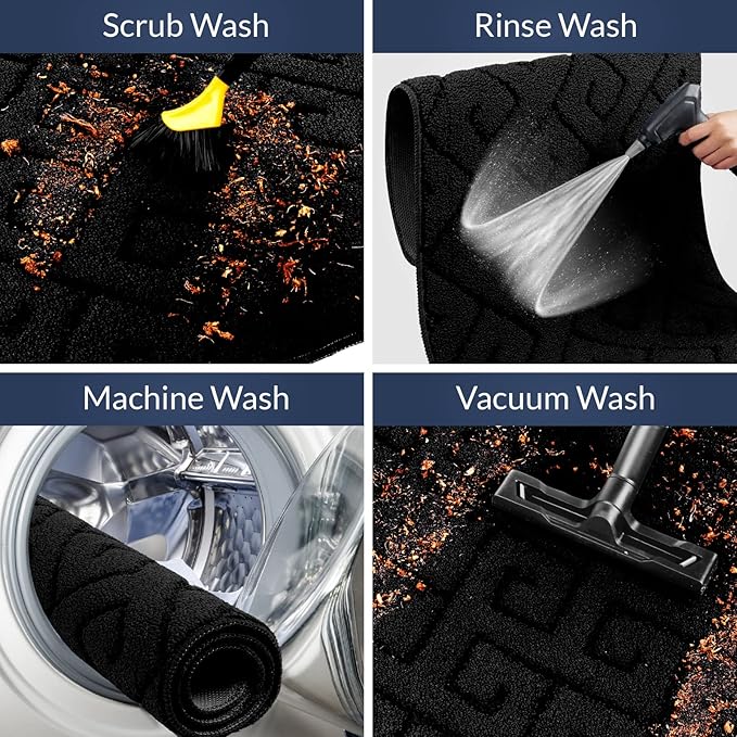 Walensee Indoor Doormat, Front Door Mat for Entrance (32"x48" Black) Machine Washable Entryway Rug, Non Slip Trapper Door Rugs Absorbent Dirt Low Profile Shoes Scraper Inside Floor Mats