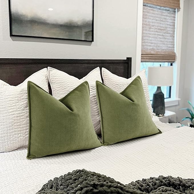 ZWJD Olive Green Pillow Covers 22x22 Set of 2 Chenille Throw Pillow Covers with Elegant Design Soft and Luxurious Decorative Throw Pillows for Couch, Bed, and Home Decor