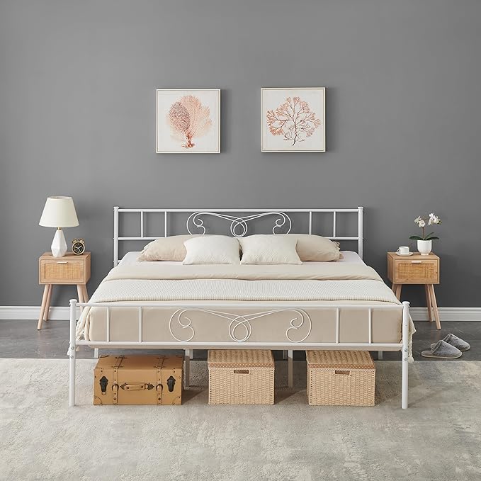 Metal Platform Bed Frame with Headboard & Footboard, Steel Slats Mattress Foundation No Box Spring Needed, 800Lbs Capacity, Noise-Free