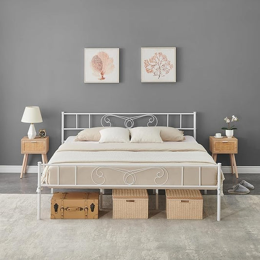 Metal Platform Bed Frame with Headboard & Footboard, Steel Slats Mattress Foundation No Box Spring Needed, 800Lbs Capacity, Noise-Free