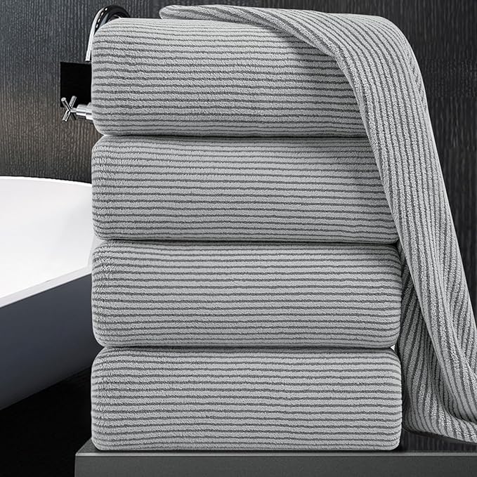 4 Piece Bath Towel Set 35"x70"Oversized Bath Towel for Bathroom Ultra Soft Fluffy Extra Large Bath Sheet Luxury Premium Bathroom Towel Highly Absorbent Quick Dry Shower Towel for Hotel Spa,Grey