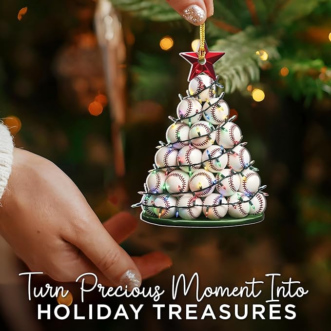 Baseball Christmas Ornament - Acrylic Baseball Ornaments for Christmas Tree - Base Ball Gift for Boys - Base Ball Stocking Stuffer for Boys for Teen Boy