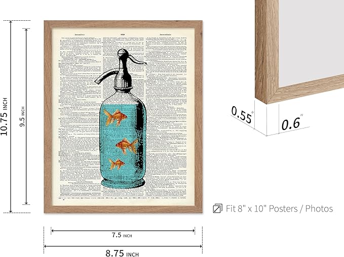 Poster Master Dictionary Art Poster - Goldfish Bowl Print - Fish Art - Aquarium Art - Gift for Men, Women & Animal Lover - Minimal Decor for Living Room, Bathroom or Office, 8x10 Beige Framed