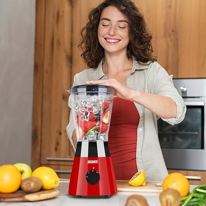 Kitchen Blender, 500W Countertop Blender with 52oz Plastic Jar for Smoothies Milkshake Desserts Nut Butter, Cocktails Sauces (Red)