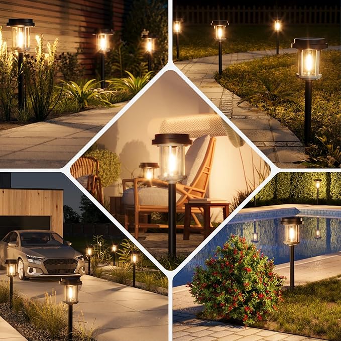 XMCOSY+ Solar Pathway Lights, Dual-Tone 20 LM Bright Solar Lights Outdoor Waterproof IP65, Metal Outdoor Light for Garden Path Yard Walkway Driveway (Black & Grey)