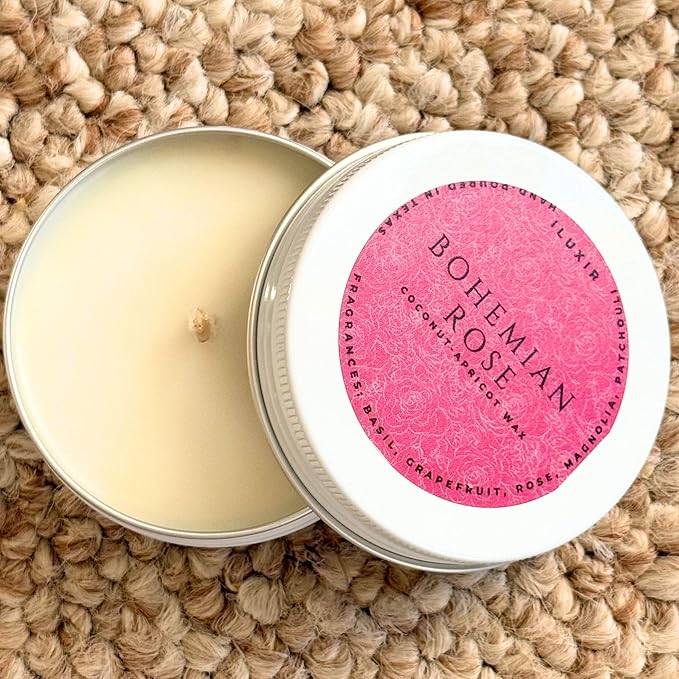 Bohemian Rose Scented Candles – Natural Coconut Wax, Long Burning & Non-Toxic Candle for Home & Office – Aromatic Magnolia & Patchouli – Eco-Friendly Scented Candles, Pack of 4 (2 oz. Each)