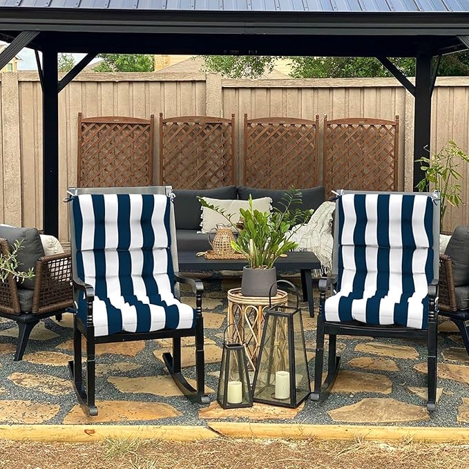 Set of 2 Outdoor High Back Chair Cushions 44"x 22",Water Repellent Rocking Seat Cushions Replacement, Seat/Back Chair Cushions for Patio,Porch,Balcony and Indoor - Cabana Navy