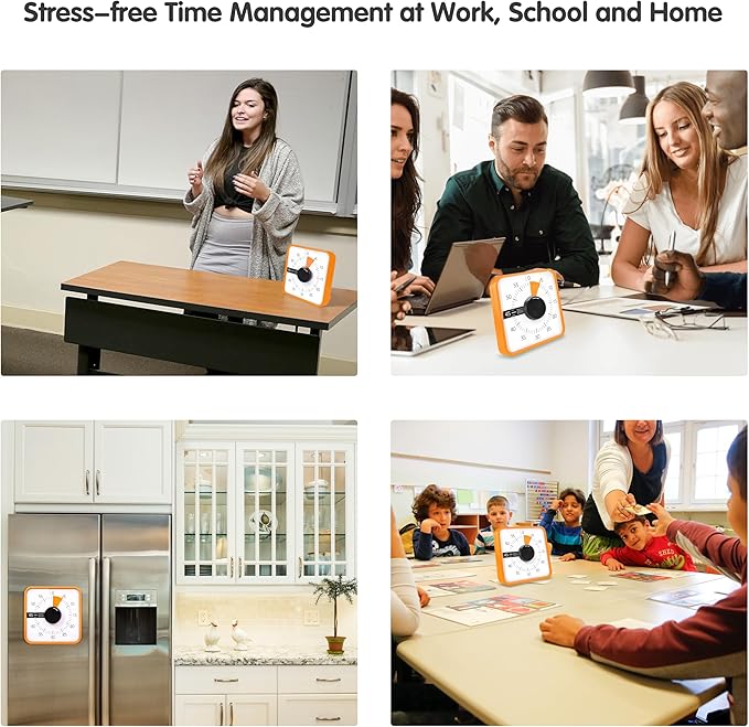TWENTY5 SEVEN Countdown Timer 7.5 inch; 60 Minute 1 Hour Visual Timer – Classroom Teaching Tool Office Meeting, Mechanical Countdown Clock for Kids Exam Time Management Magnetic, Orange