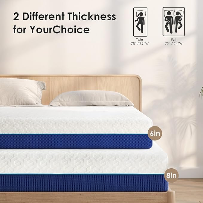 6 Inch Mattress Full Size Gel Memory Foam Mattresses for Cooling Night Sleep & Pressure Relief, Medium Firm, Fiberglass-Free, CertiPUR-US Certified