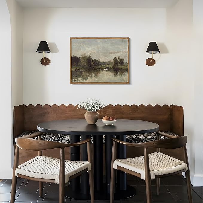 Floating Framed Canvas Wall Art - Tranquil River Landscape Pictures Prints, Countryside Vintage Scenery Paintings Wall Decor for Living Room Bedroom Office Home Decoration 12x16 inch