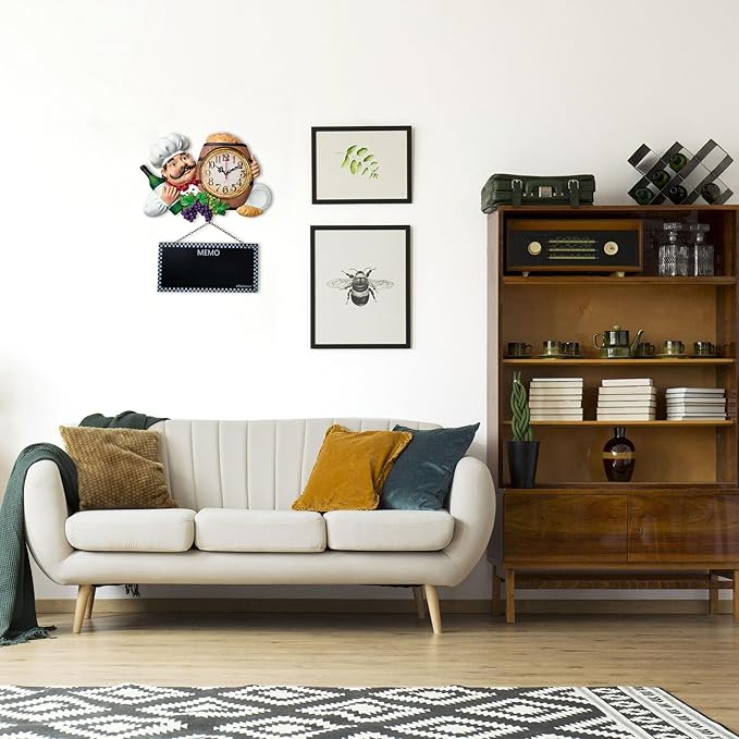 2 in 1 Wall Clock and Black Board with Chef Décor Display and Leave Your Message on The rewritable Black Board, Decoration/Home/Kitchen/Livingroom/Dining Room/Restaurant/Bar/Cafe