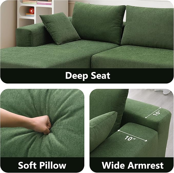 109 X 68'' Sectional Sofa, Chenille Fabric L Shaped Couch, 3 Seat Corner Sofa, Modern Upholstered Couch with 2 Pillow Left Hand Lounge for Living Room, Office