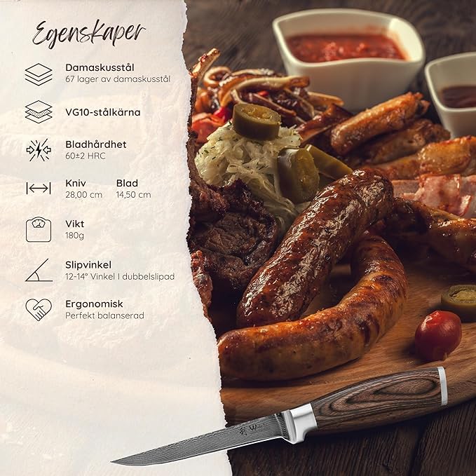 Wakoli EDIB Big Master Knife Foot Knife 14.5 cm blade 67 layers of real Big Master steel with Pakka wood handle I Premium Big Master Kitchen Knife and Cooking knife gift wrap