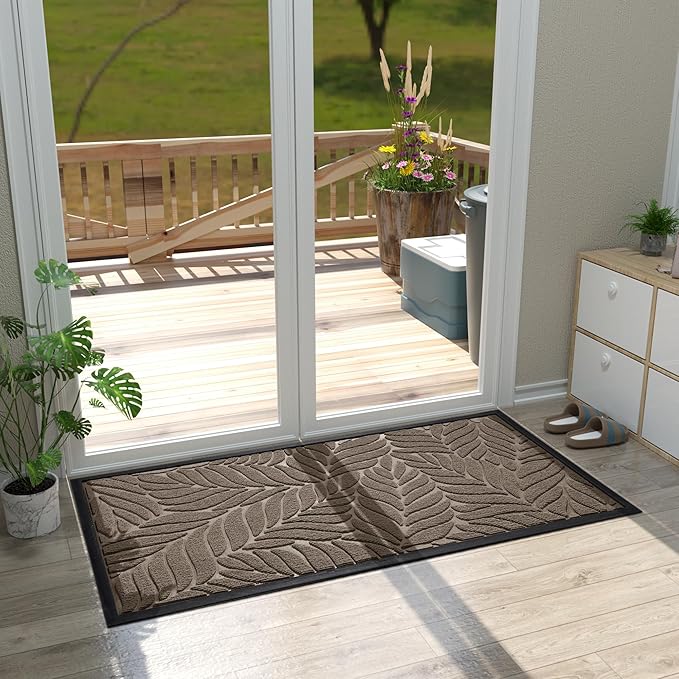 Yimobra Front Door Mat Outdoor Indoor, 47x24 All-Season Waterproof Welcome Mat, All-Weather Outside Entrance Mat, Non-Slip Patio Porch Doormat, Low Profile, Fade Resistant, Brown
