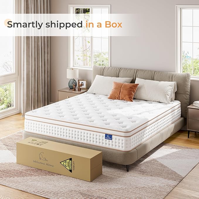 Vesgantti Cal King Mattress, 12 Inch Memory Foam Hybrid Mattress in a Box with Individual Pocket Spring, Cal King Size Mattress for Pressure Relief, Motion Isolation, Medium Firm Support