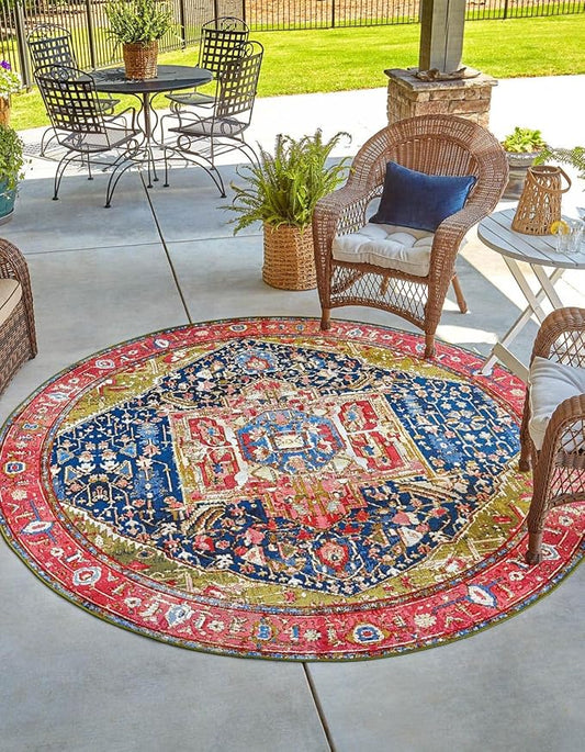 Unique Loom Outdoor Traditional Collection Area Rug - Limon (5' 1" Round Multi/Red)