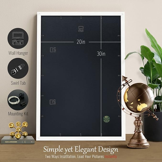 VCK 20x30 Poster Frame Set of 4 - White, Gallery-Quality Wood Picture Frames, 1.1-Inch Wide Border, Polished Plexiglass, Vertical or Horizontal Wall Display for Photo/Art/Prints, White