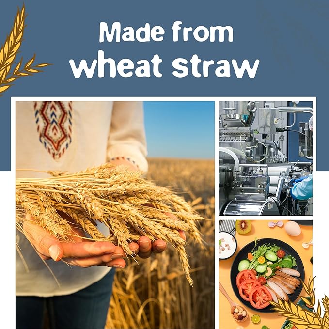 Teivio 88-Piece Kitchen Plastic Wheat Straw Dinnerware Set, Service for 8, Dinner Plates, Plates and Bowls Sets,Pasta Bowls,Cups, Flatware, Dishwasher Safe, Unbreakable Outdoor Camping Dishes, Black