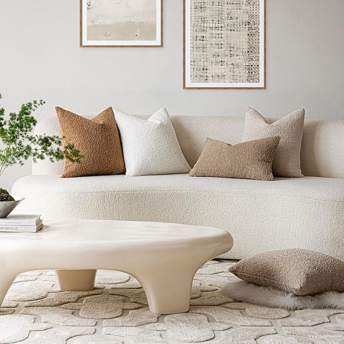 Foindtower Pack of 2, Decorative Textured Boucle Throw Pillow Covers Accent Solid Pillow Cases Cozy Soft Couch Cushion Case for Chair Sofa Bedroom Living Room Home Decor 22 x 22 Inch Rust Tobacco