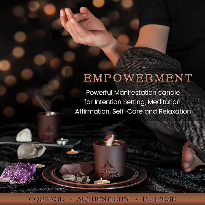Empowerment Crystal Candle, 7.4 Oz, Brown - Forest Mahogany Scented Candle - Candles for Men with Wooden Wick, Black Tourmaline, Essential Oils & Premium Botanical Soy, Coconut and Beeswax