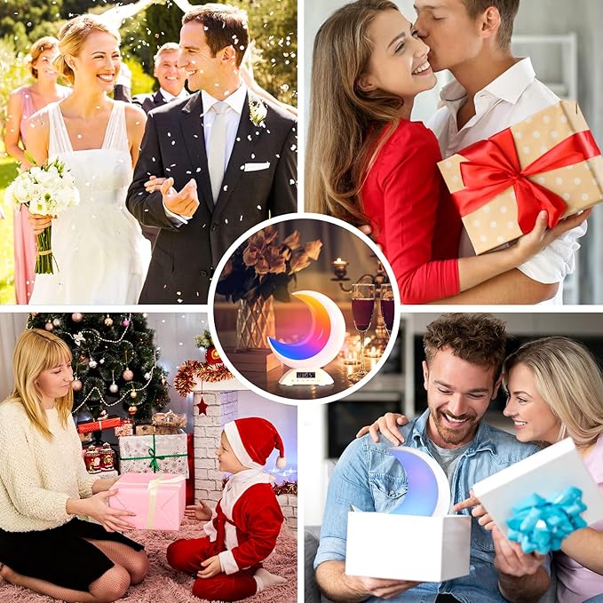 Touch Moon Table Lamp with Time Alarm Clock, RGB Adjustable Light with Bluetooth, with Scene Mode and Music Mode, Warm White LED Moon Light, Suitable for Home Decoration, Bedroom Living Room Desk.