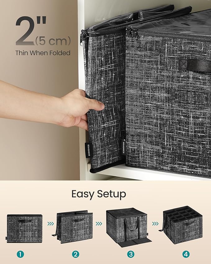 SONGMICS Shoe Organizer for Closet, Fits 16 Pairs, Shoe Storage Bin, Fabric Container with Handles and Clear Cover, for Bedroom, Entryway, Closet, Ink Black ULSP601B01