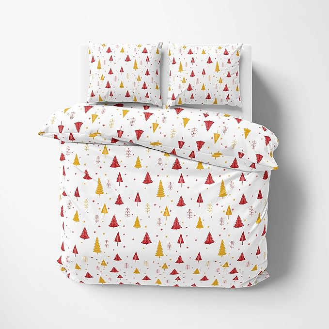 Kotton Culture Printed Duvet Cover 3 Piece 100% Egyptian Cotton Breathable All Season 600 Thread Count with Zipper & Corner Ties Comforter Cover (King, Magical Winter)