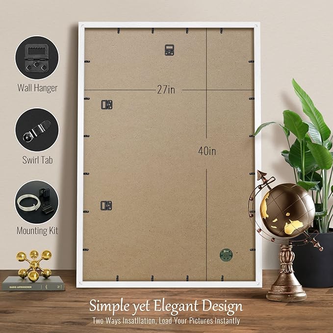 VCK 27x40 Picture Frame Set of 4 - White, Gallery-Quality Wood Poster Frames, 1.1-Inch Wide Border, Polished Plexiglass, Vertical or Horizontal Wall Display for Photo/Art/Prints, White