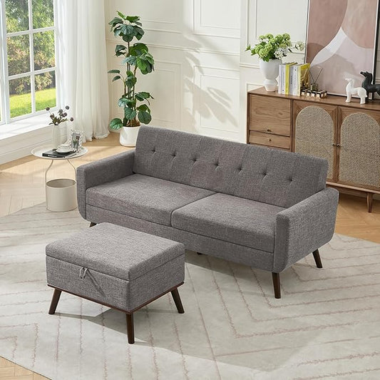 Tbfit Mid Century Modern Sofa Couch, Gray, Standard Sofa & Ottoman