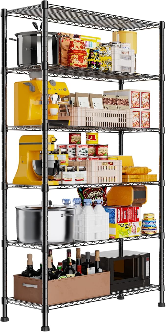 REGILLER 6-Wire Shelving Metal Storage Rack Adjustable Shelves,Standing Storage Shelf Units for Laundry Bathroom Kitchen Pantry Closet(Black,14.1" D x 36.1" W x 72" H)