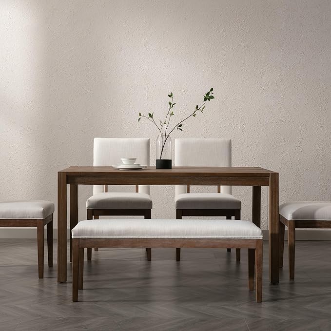 Upholstered Entryway Bench Farmhouse Shoe Benches for Hallway Porch Bedroom Bench for End of Bed Dining Bench for Dining Table Dining Room Kitchen Window with Wood Legs, Linen, Beige