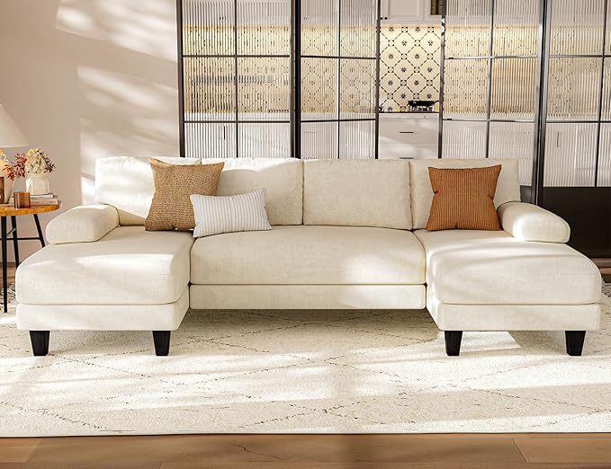 Txtin's U Shaped Sectional Couches for Living Room, 111 Inch Modular Sofa with Double Chaise, Large Lounge Couch for Apartment, Warm White