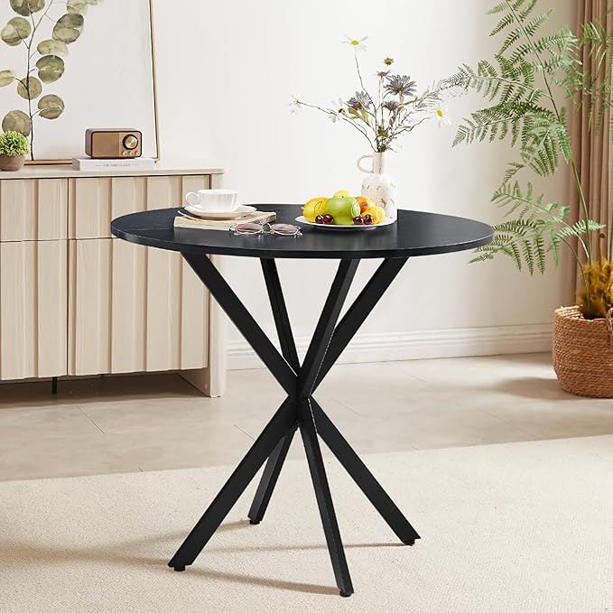 Unovivy 31.5" Black Small Round Dining Table for 2-4, Space Saving Circle Kitchen Dinner Table, Mid Century Modern Dining Room Desk for Kitchen, Apartment