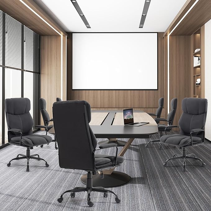 ECOTOUGE Executive Office Chair, Ergonomic Chair with Thick Cushion & Lumbar Support, Computer Chair with Adjustable Height & Armrests, Big and Tall Office Chair, Rolling Swivel Chair,Dark Gray