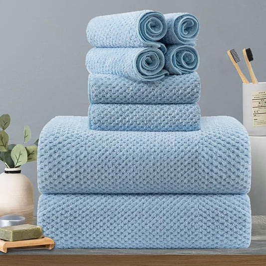 8-Piece Blue Bath Towels Set,2 Oversized Large Bath Towels Sheet,2 Hand Towels and 4 Washcloths - 600 GSM Soft Luxury Towel Set,Highly Absorbent Quick Dry Towel Collection for Bathroom,Hotel and Spa
