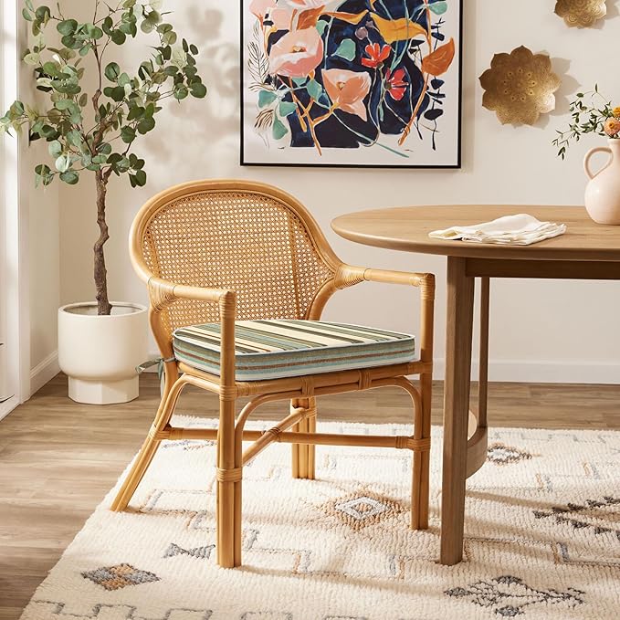 Set of 2 Outdoor Chair Cushions 19"x19"x2",Water Repellent Dining Seat Cushion with Ties and Removable Covers, Chair Cushions for Indoor and Patio Furniture, Stripe Onyx