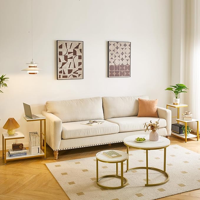 G-Shaped End Table for Living Room, Bedroom, Sofa Table Corner Tables, Nightstand, Balcony Flower Stand, Side Table White YD-TM053W