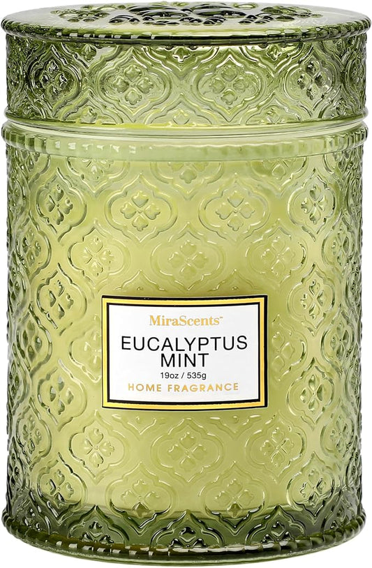 Eucalyptus Mint Scented Candles, Large Natural Soy Candle, 88 Hours Burning Time, Decorative Candles in Glass, Aromatherapy Candle Gift for Women, 19oz