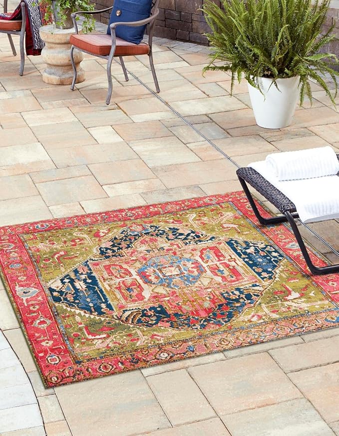 Unique Loom Outdoor Traditional Collection Area Rug - Limon (12' Square Multi/Red)