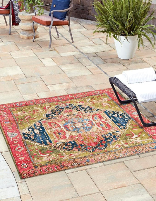 Unique Loom Outdoor Traditional Collection Area Rug - Limon (7' 10" Square Multi/Red)