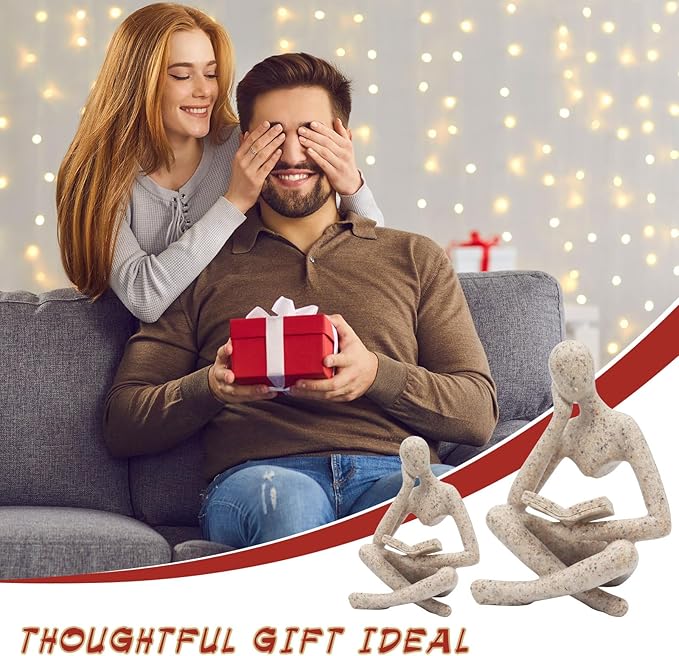 Bookshelf Decor, Reading Thinker Sculpture Figurine, Coffee Table Decor, Entry Way Table Home Decor, Decorative Statue for Living Room, Office, Bedroom, Gift