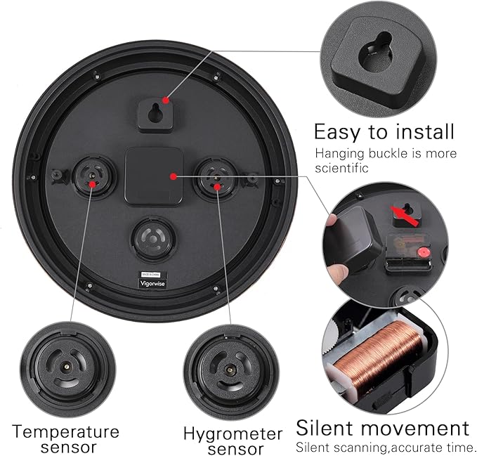 12 inch Outdoor Wall Clock, Plastic Waterproof Wall Clock with Temperature & Humidity for Patio Garden Home