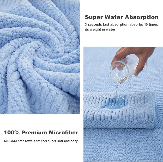 4 Piece Extra Large Bath Towels Set 35x70 Inches, Blue Oversized Soft Bath Sheet Towels 600 GSM Highly Absorbent Quick Dry Towels Set for Bathroom Hotel Spa