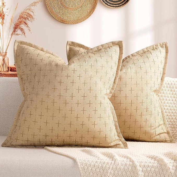 ZWJD Pillow Covers 24x24 Set of 2 Soft Polyester Textured Pillow Covers with Stylish Flange Edge Cozy Farmhouse Throw Pillows for Couch Bed Sofa Living Room