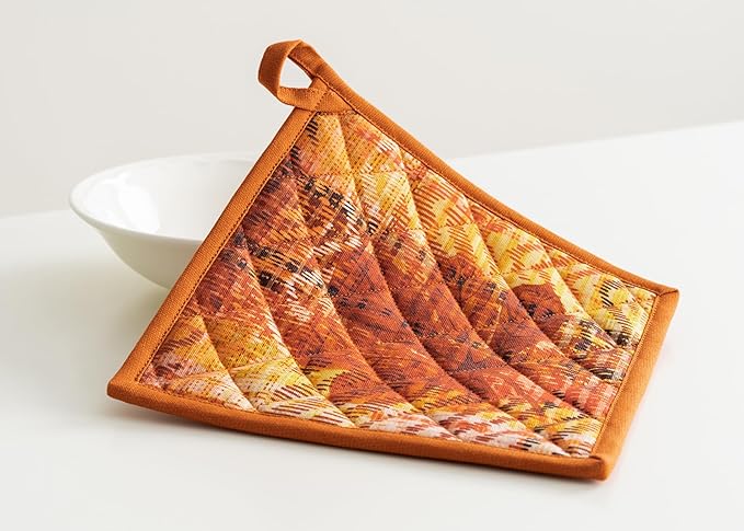 Maison d' Hermine Pot Holders 100% Cotton Heat Resistant Potholders 8" x 8" Hot Pads with Loop for Thanksgiving Christmas Decorations BBQ Cooking Handling Hot Pans (Pack of 1, Thanksgiving Tartan)