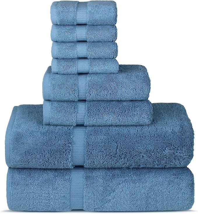 Chakir Turkish Linens Premium Cotton Absorbent Turkish Towels (8-Piece Towel Set, Wedgewood)