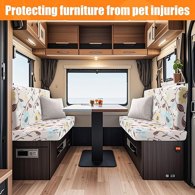 Rv Dinette Cushion Covers,Printing Stretchable Camper Cushion Cover,RV Cushion Slipcover,Rv Couch Cover Replacement for RV Camper Car Bench,2 Backrest Covers and 2 Bench Covers (Flower and leaf)