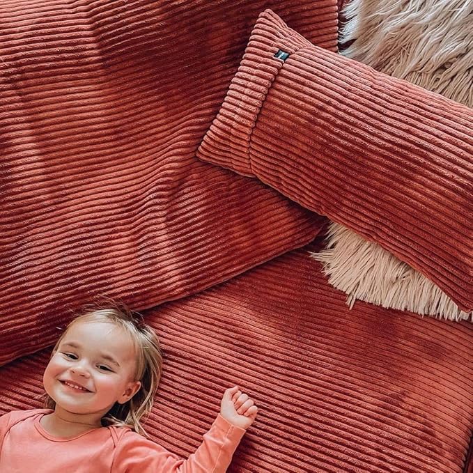 Stuffed Animal Storage Bean Bag Cover (No Filler), Corduroy Kids & Toddler Bean Bag Chair for Teens & Adults, Toy Storage Organizer, Comfy Sofa for Playroom (Coral Red, Kids (Cover Only))