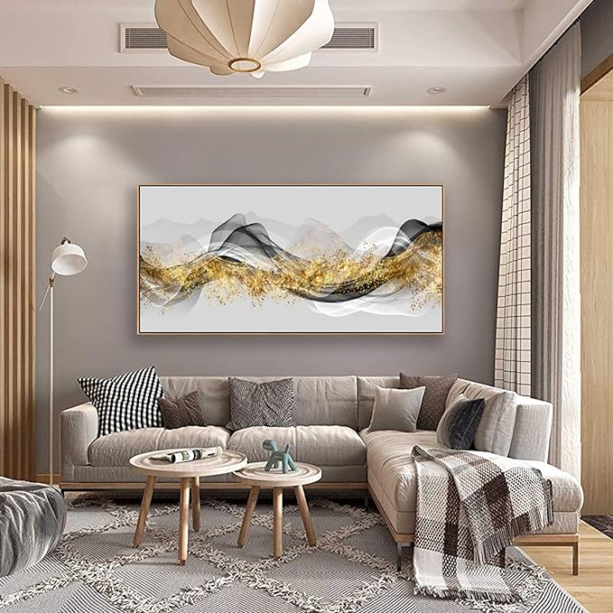Tucai Decor Wall Art Modern light Luxury Abstract Gold ink Landscape Canvas Wall Art for Living Room Bedroom Color Pictures Artwork Home Decor Canvas Print Wall Decor Ready to Hang 30x60inch (Framed)