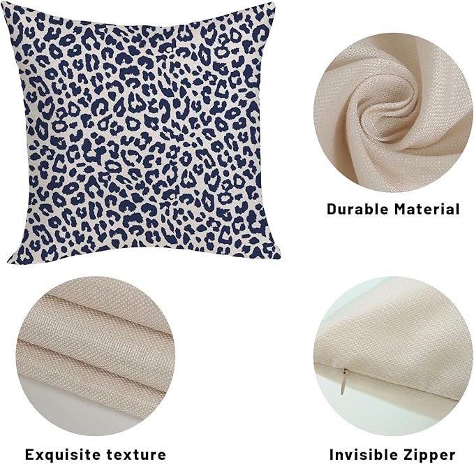 Leopard Print Pillow Covers 18x18 Pack of 2 Navy Blue Animal Pattern Cheetah Decorative Throw Pillow Covers Outdoor Decor Boho Abstract Modern Pillowcase Farmhouse Cushion Case for Couch Sofa